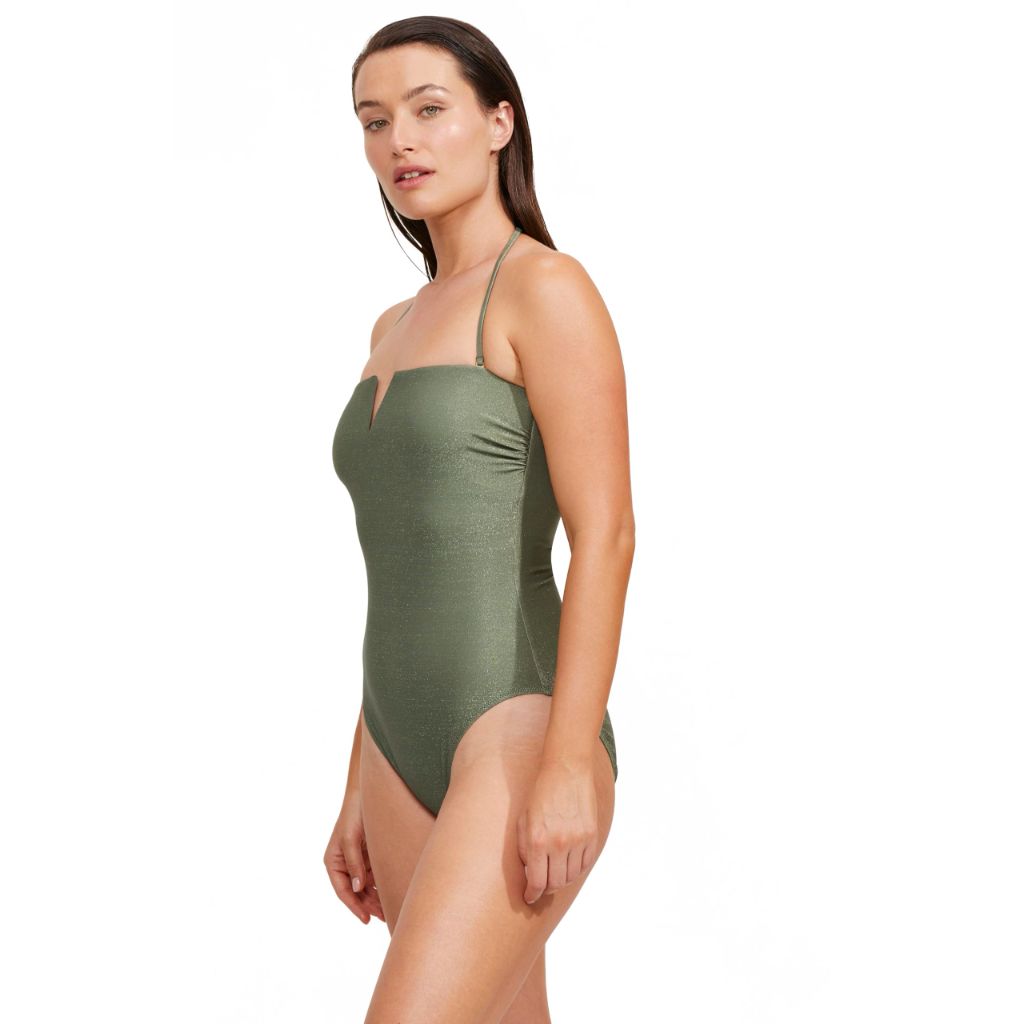 Gottex Luma Women's High End Bandeau High Leg One Piece - Olive - 10