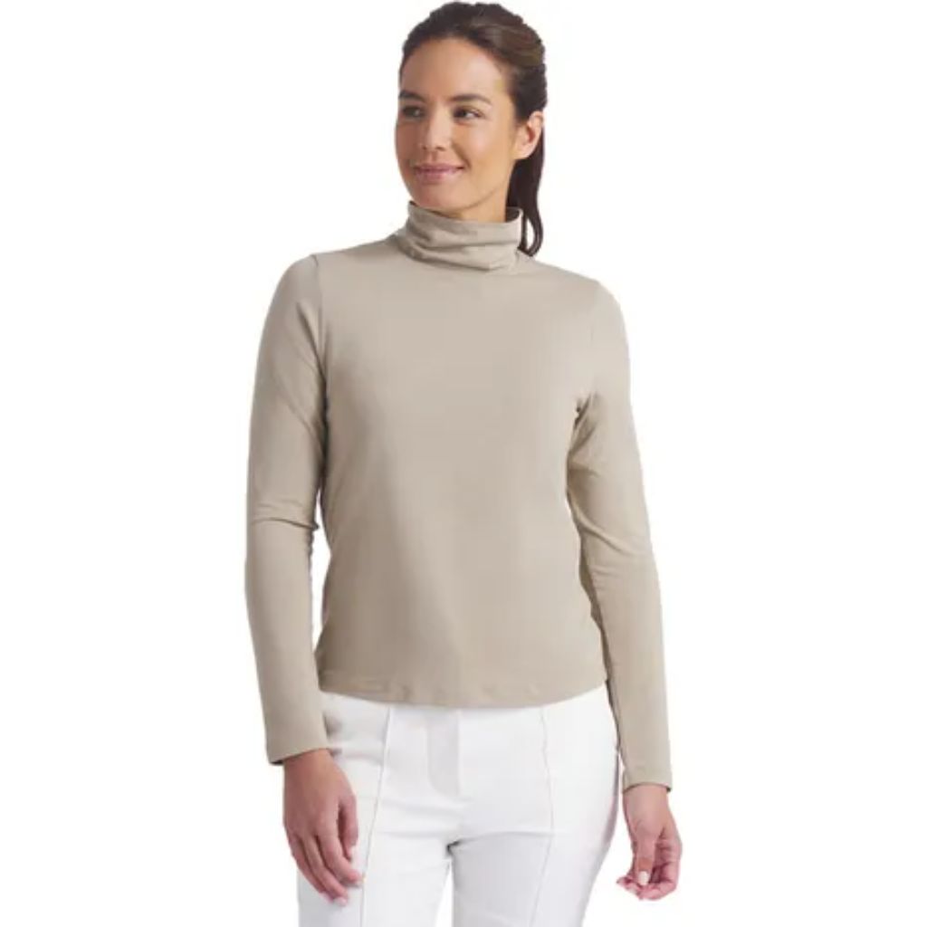 PUMA Women's Charlotte Modalon Long Sleeve Golf Shirt, S - Ice Coffee