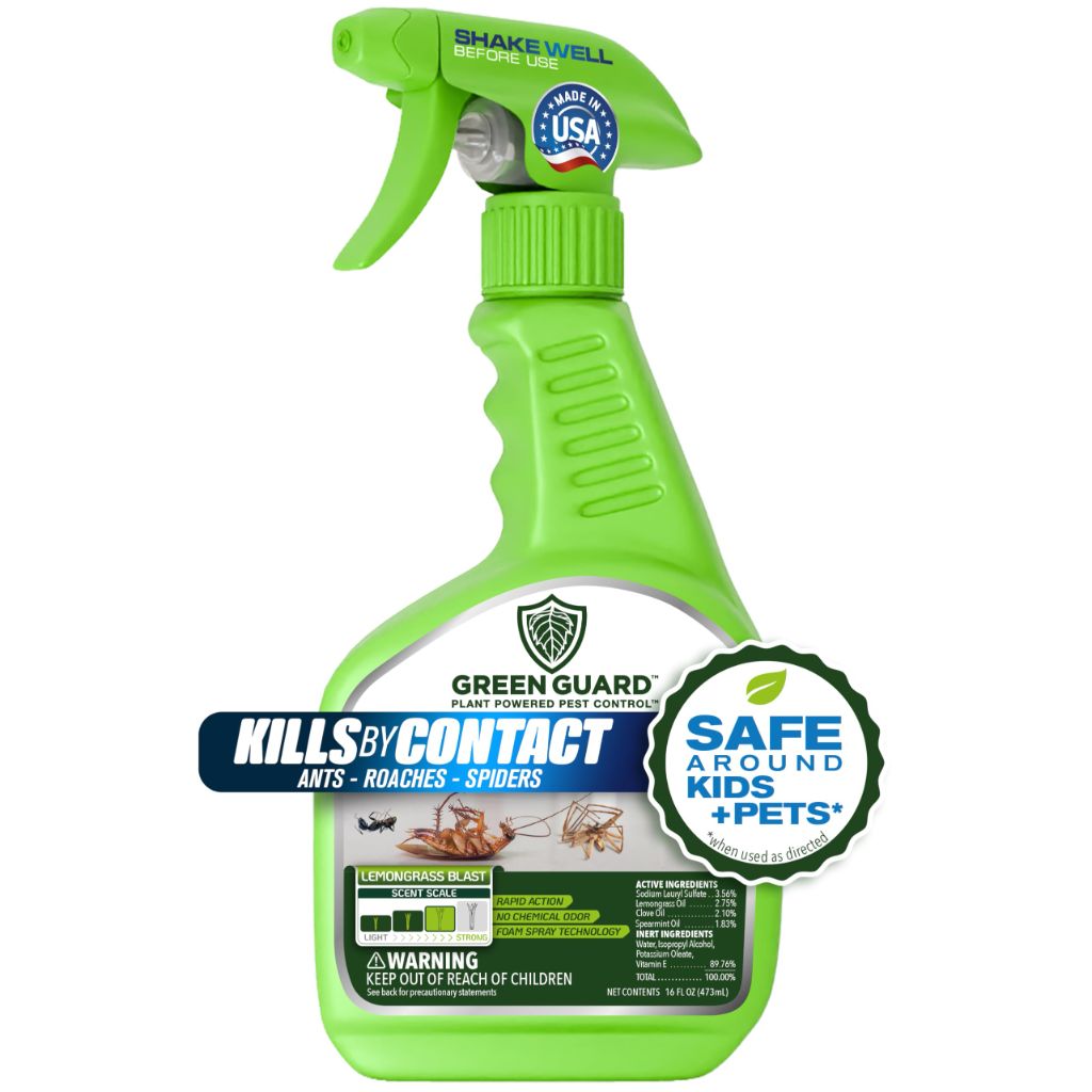 Green Guard Pest Control Spray - Indoor & Outdoor Killer of Ants, Roaches, Spiders & Other Crawling Insects,  (Lemongrass Blast, 16oz)
