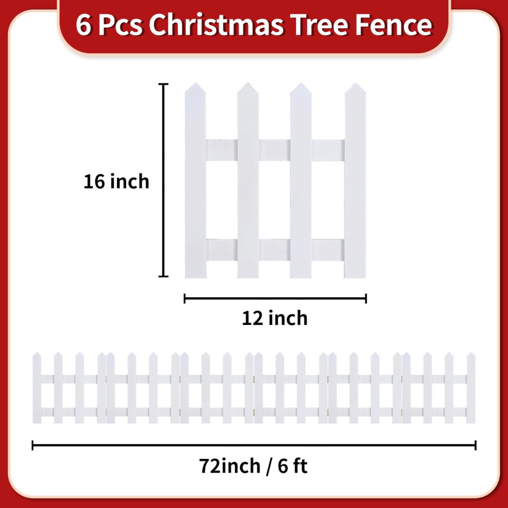 16" Extra Tall Christmas Tree Fence,10PCS Heavy Duty Wooden Baby Gate Around Christmas Tree Gate,Thickened White Picket Fence Barrier for Dogs,Cats&Kids,Tree Fence Border Decoration