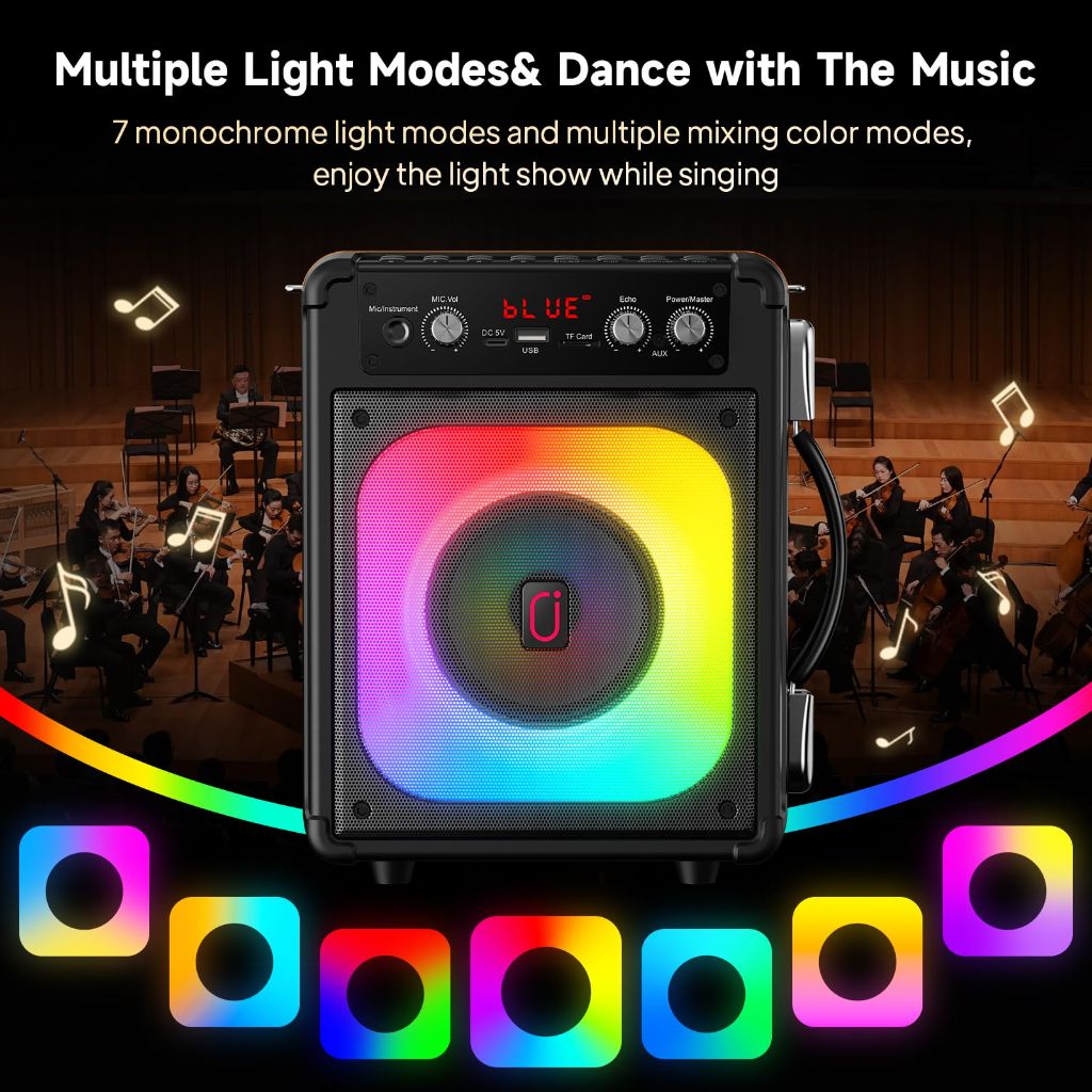 Karaoke Machine, Portable Bluetooth Speaker with 2 Microphones for Adults, PA System with Echo Adjustment, Support TWS/TF Card/USB/AUX/TVs Connected for Home Party