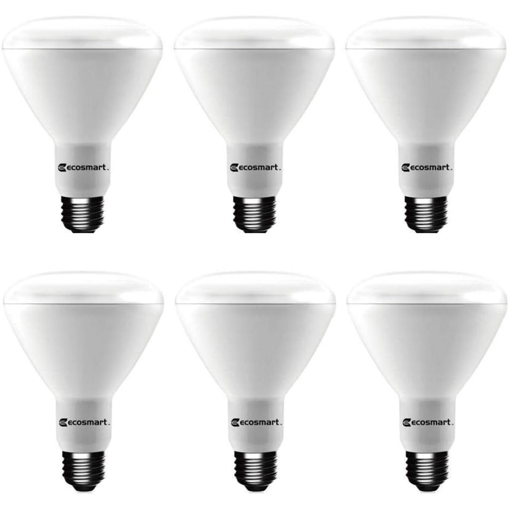 Ecosmart Bright White LED BR30 Dimmable Flood Bulb, 65W Replacement, 9 Watt, 655 Lumens - 3000K - Indoor/Outdoor Rated (6-Pack)
