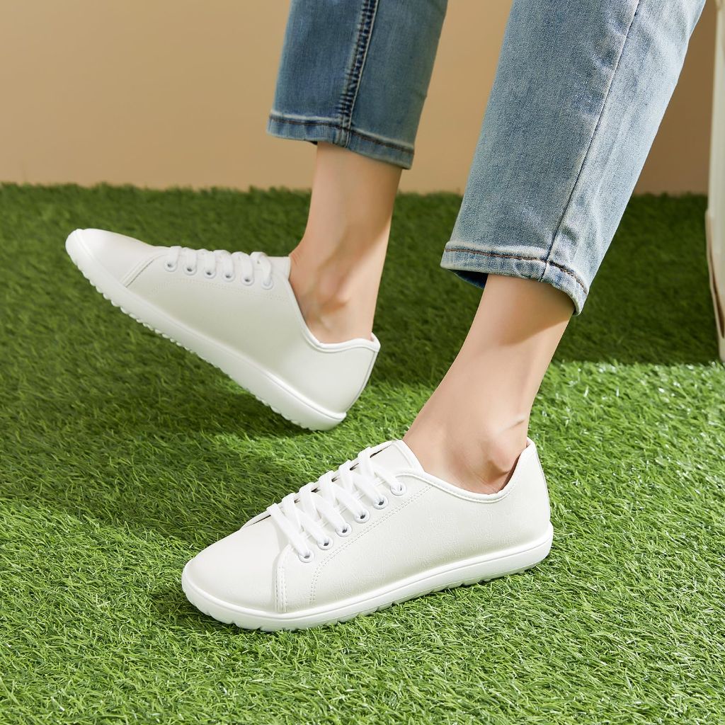 SZ 7, TUOPIN Women's White PU Leather Tennis Shoes