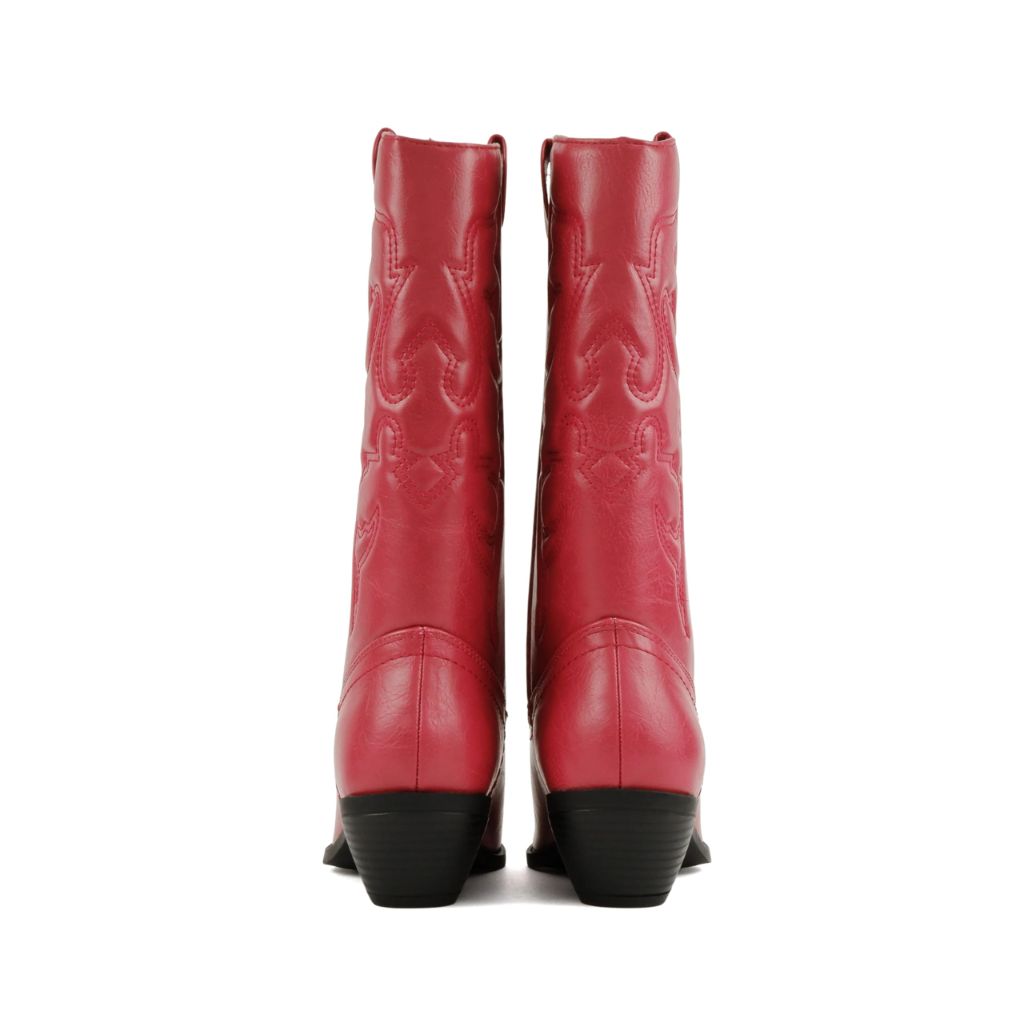Soda “Rodeo” Women's Knee-High Western Cowboy Boots (A-red Pu, WIDE, 6.5)