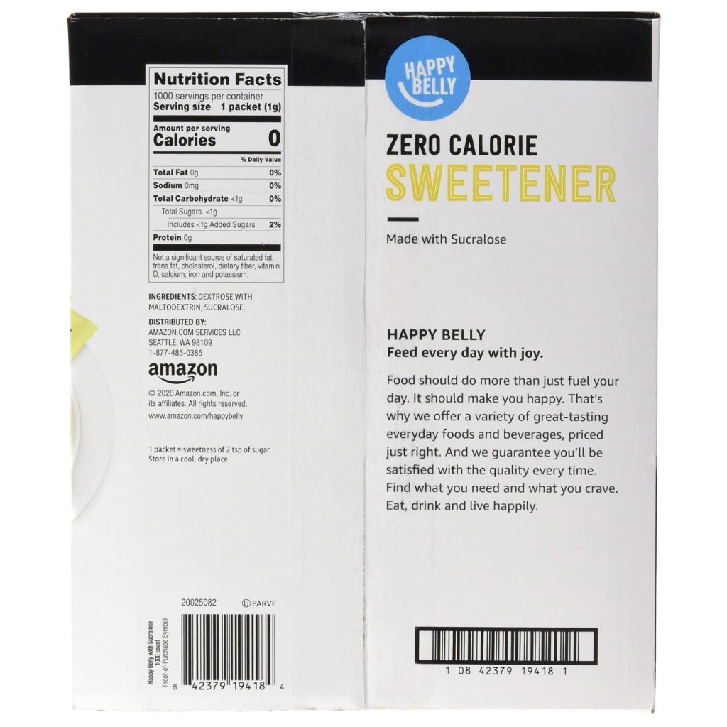 Amazon Brand - Happy Belly Zero Calorie Yellow Sucralose Sweetener Powder Packet, 1000 count