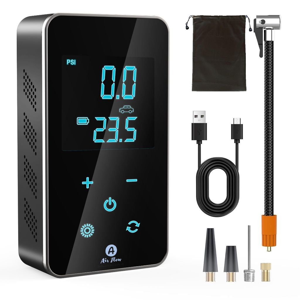 Air Flow Tire Inflator Portable Air Compressor - Air Pump For Car Tires with Digital Pressure Gauge