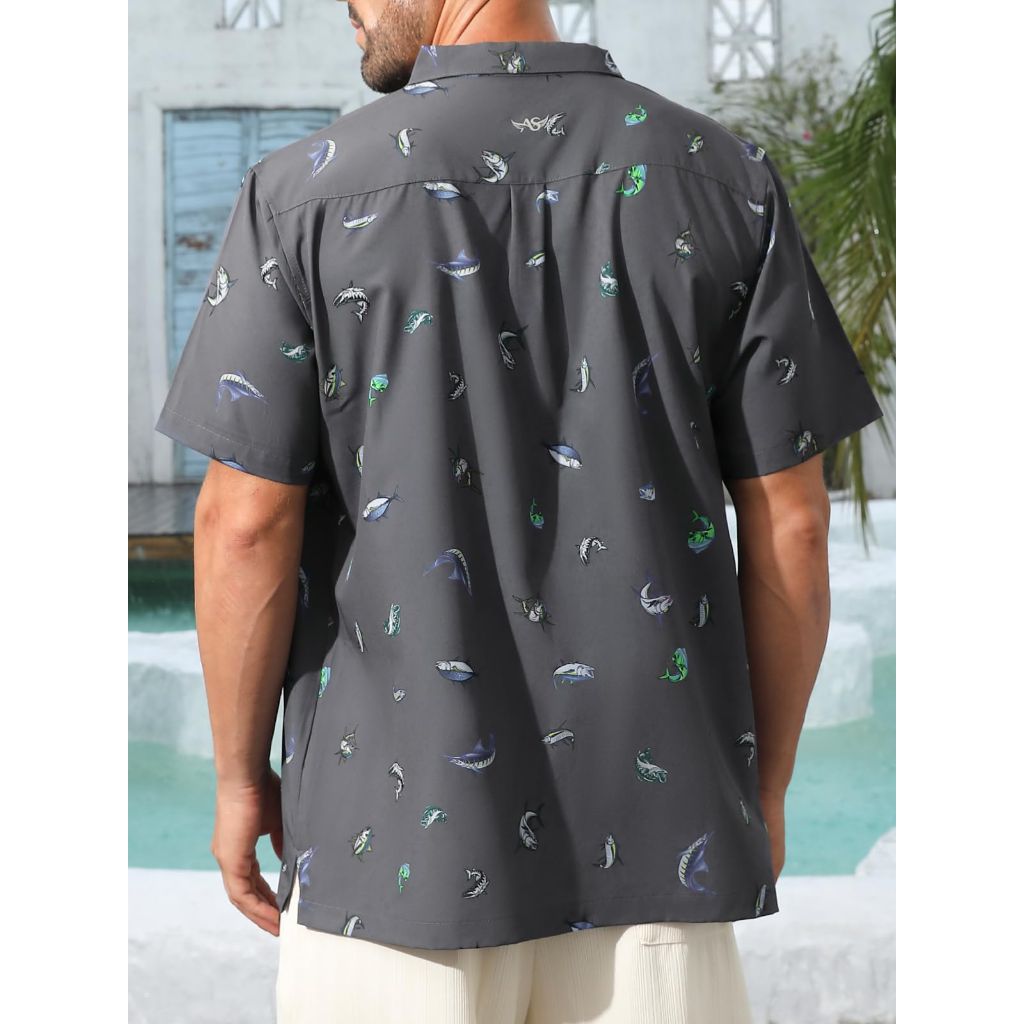 Angel season Hawaiian Shirt for Men Summer Men's Button Down Short Sleeve Shirts Casual Beach Vacation Grey XL