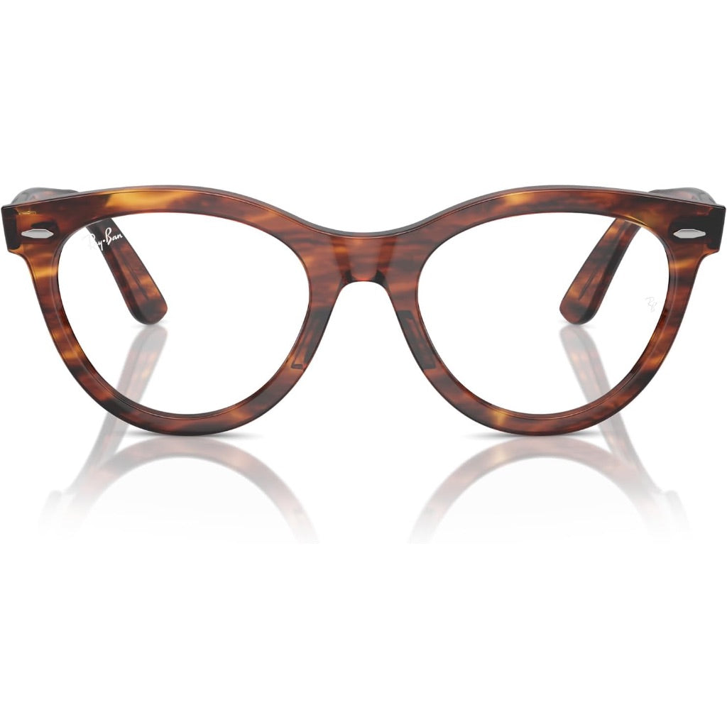 Ray-Ban Men's Rx2241v Wayfarer Round Prescription Eyewear Frames, 54mm - Striped Havana Brown