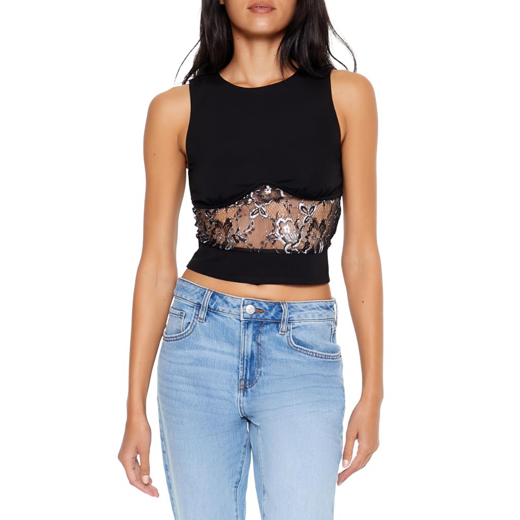 Forever 21 Women's Lace Cropped Tank Top Black X-Small