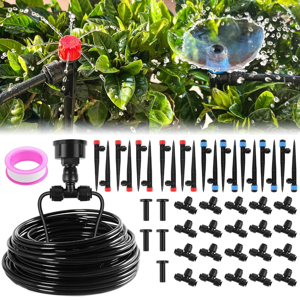 Drip Irrigation System for Garden Quick Connect, Garden Watering System Patio Lawn, 98FT DIY Automatic Irrigation Kit with 1/4" Hose, Splitters, Emitters