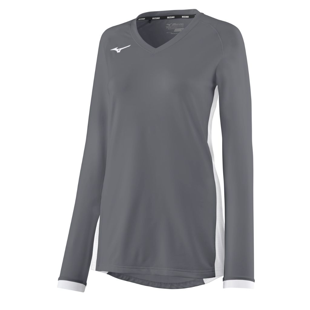 Mizuno Women's Spike Long Sleeve Volleyball Jersey | Womens Semi-Fit Long Sleeve |Shade-White | US Womens X-Large