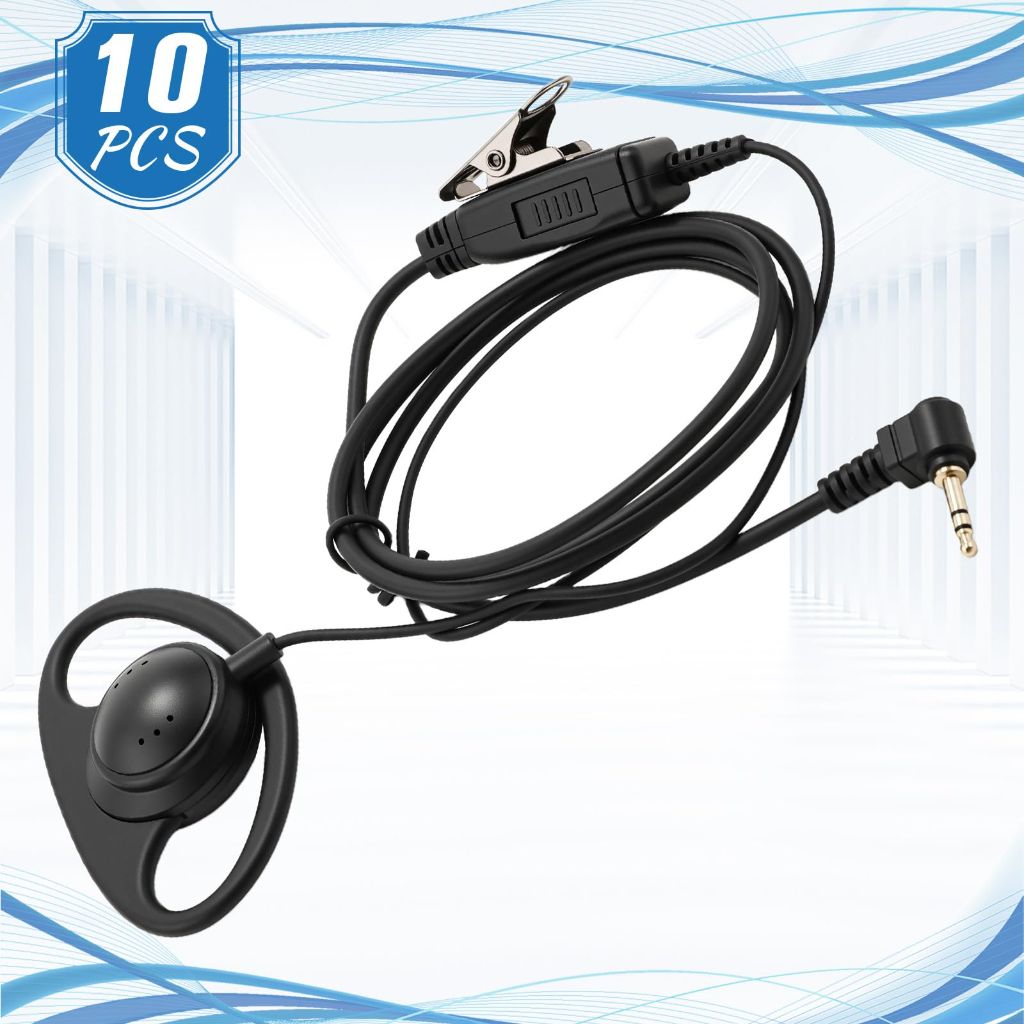 Kingdder 10 Pack D Shape Walkie Talkie Earpiece Headset with Mic Ptt 1 Pin 2 Way 2.5mm Ear