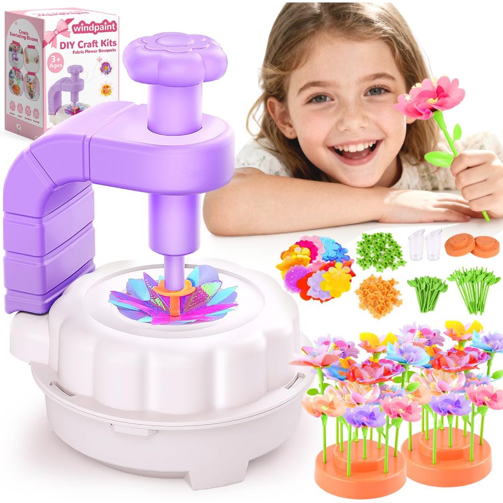 Windpaint Fabric Flower Bouquets Toys, Christmas Gifts DIY Craft Kits Toys for Kids, Arts & Crafts for Girls 3 4 5 6 7 8 9 10 Years Old Toddler, Educational Learning Preschool Birthday Gifts(Purple)