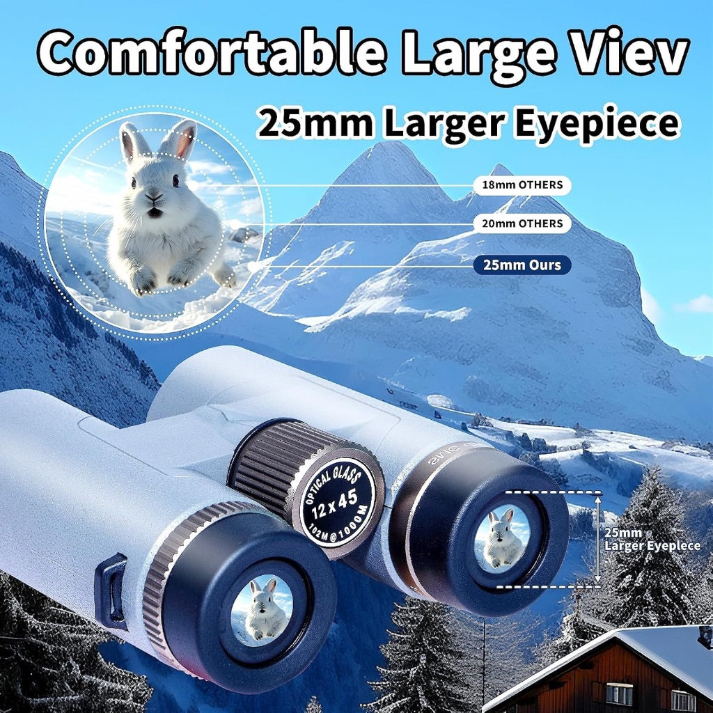 12x45 Binoculars for Adults - Universal Phone Adapter, High Power, Super Bright View, Lightweight, Waterproof for Bird Watching, Hunting, Outdoor Sports, Travel