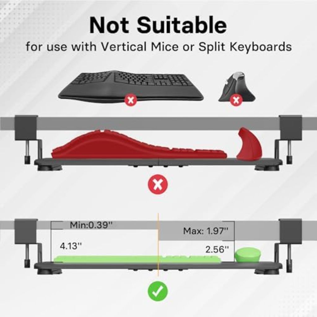 BONTEC KMT01-PJ Under Desk Keyboard Tray, Pull-Out Keyboard & Mouse Platform with C-Clamp, 20 x 11.8 in Space-Saving Ergonomic Slide-Out Drawer, Black