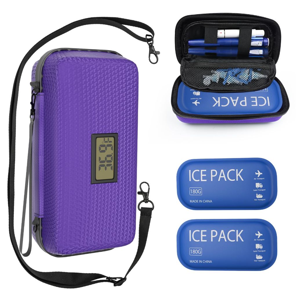 Cotchen Insulin Pen Cooler Travel Case, Diabetic Supplies Medication Insulated Cool Organizer with 2 Ice Packs, Temperature Display, TSA Approved, Long-Lasting Cooling & Portable for Daily and Trips