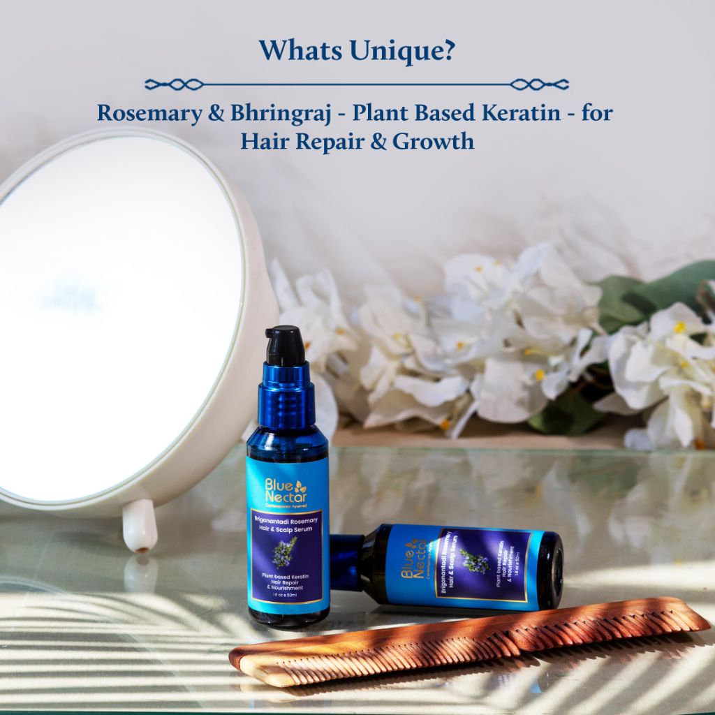 Blue Nectar Rosemary Hair & Scalp Serum for Women & Men | Advanced Hair Growth Serum for Dry & Frizzy Hair | with Plant Based Keratin (17 Herbs, 1.6 Fl Oz)