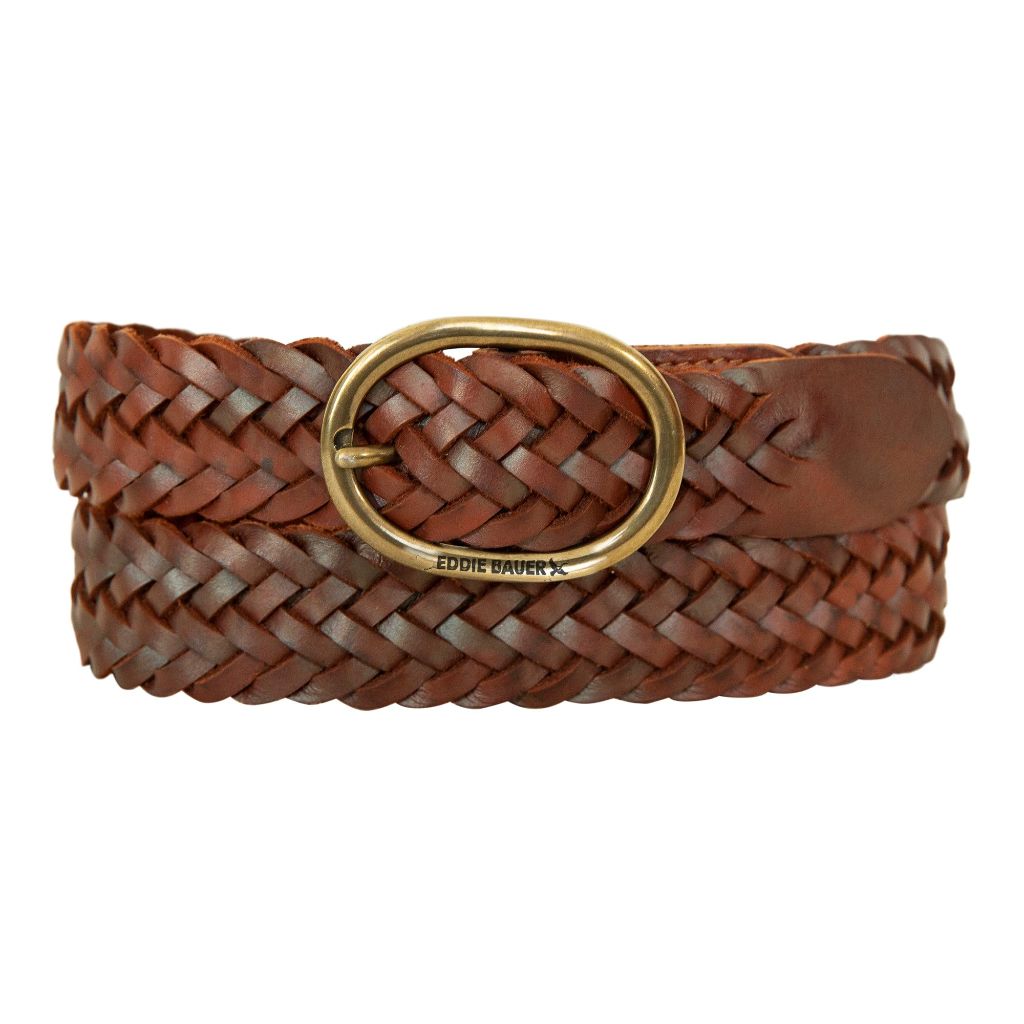 Eddie Bauer Women's Casual Leather Belts with Durable Metal Buckle, Center Bar Woven - Tan, X-Large