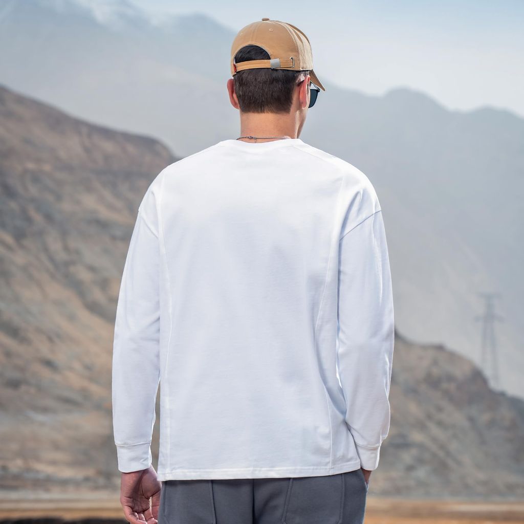 SZ XL, ZVX Heavy-Duty Pure Cotton Casual Long Sleeved T-Shirt for Men's - White
