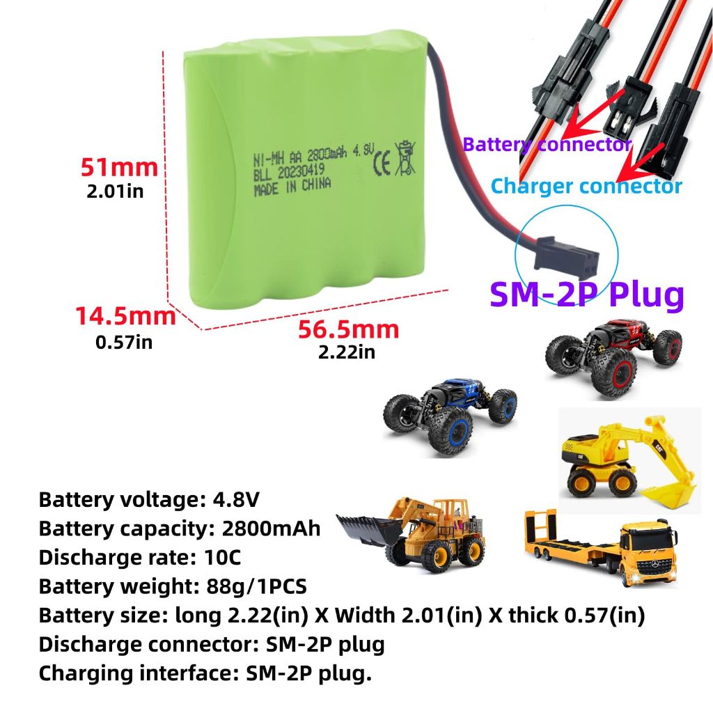 Sea Jump 4.8V 2800mAh AA Rechargeable Battery with SM-2P Plug & USB Charger