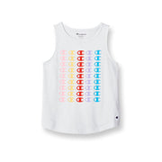 Champion Girls Tank Top, Cotton-Rich Stacked Rainbow Logos Cami Shirt, White Stacked Cs, 14 US
