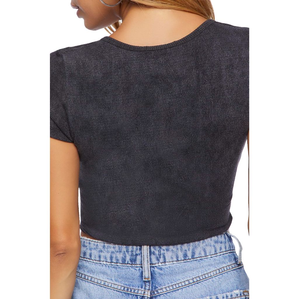 Forever 21 Crossover Cropped Tee Black M/L