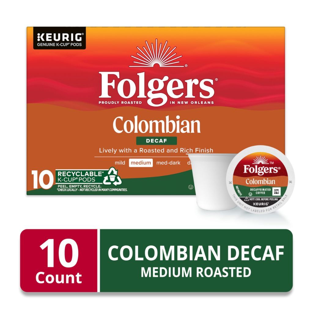 Folgers Colombian Decaf Medium Roast Keurig K-Cup Coffee Pods, 10ct.