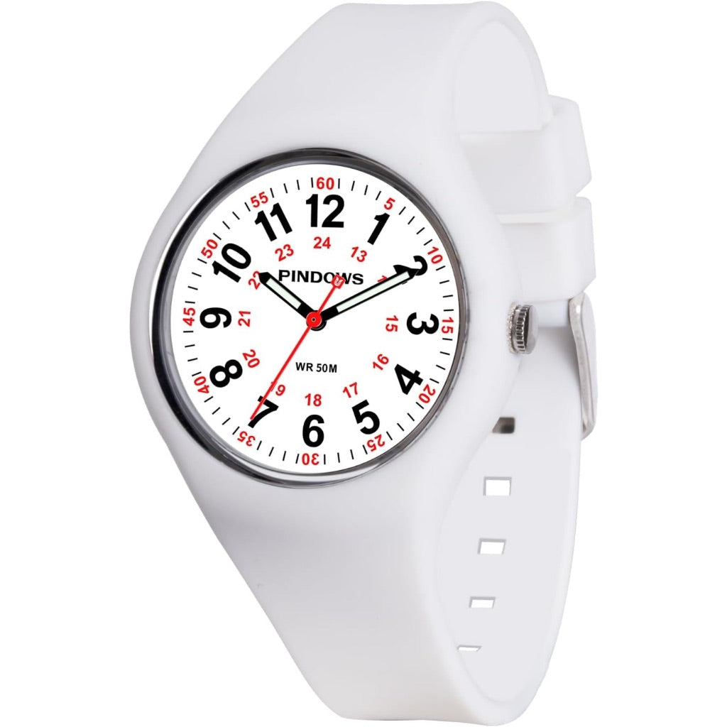 PINDOWS Women's Analog Quartz Wrist Watch with Silicone Strap - White