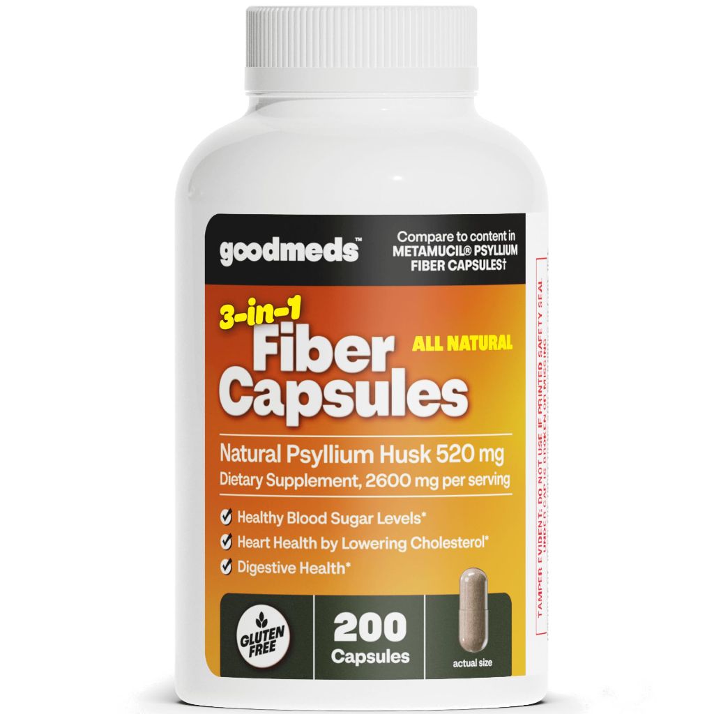 GoodMeds Psyllium Husk Fiber 520mg Capsules Supplement (200 Count)