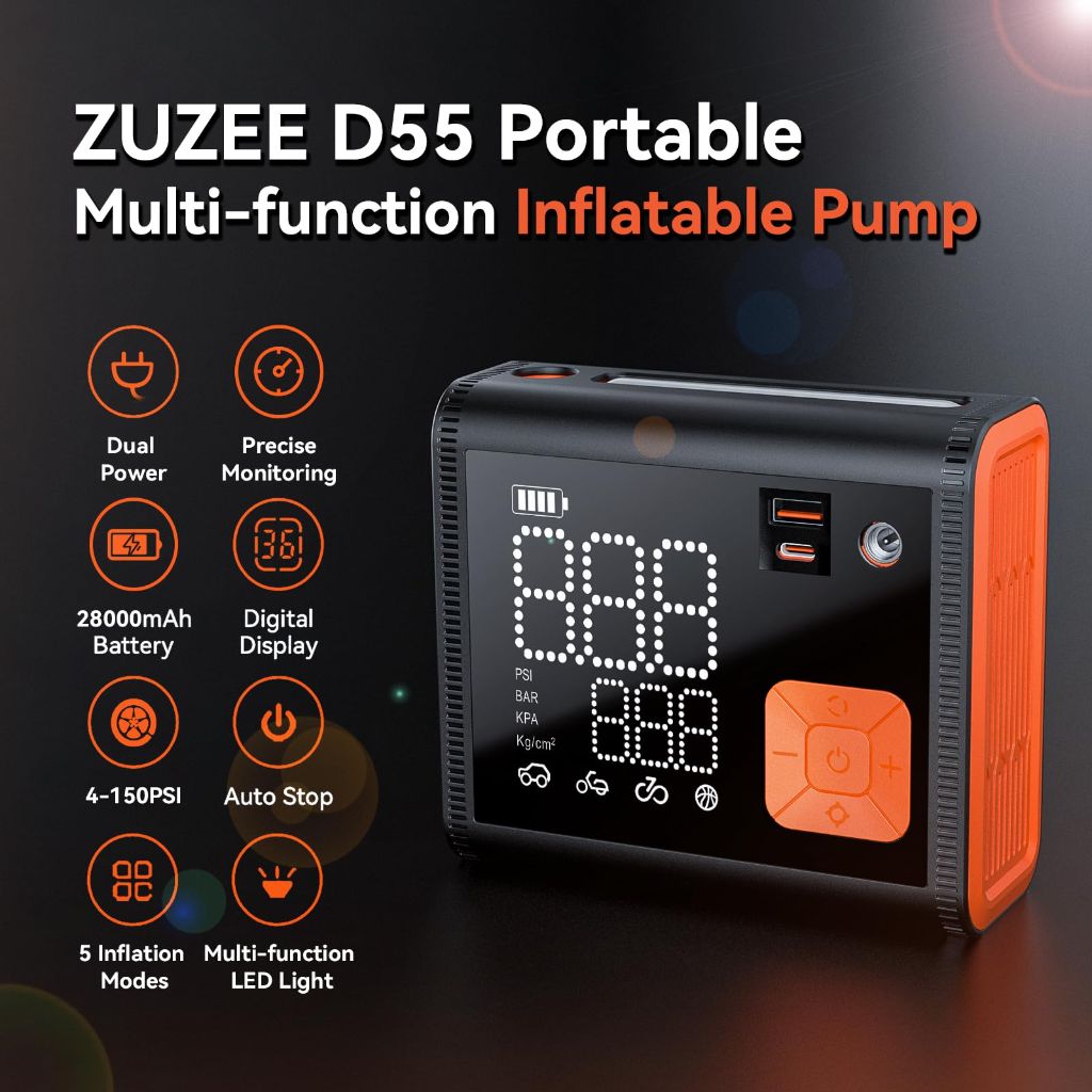 ZUZEE Tire Inflator Portable Air Compressor, 150  28000mAh Dual Power Mode