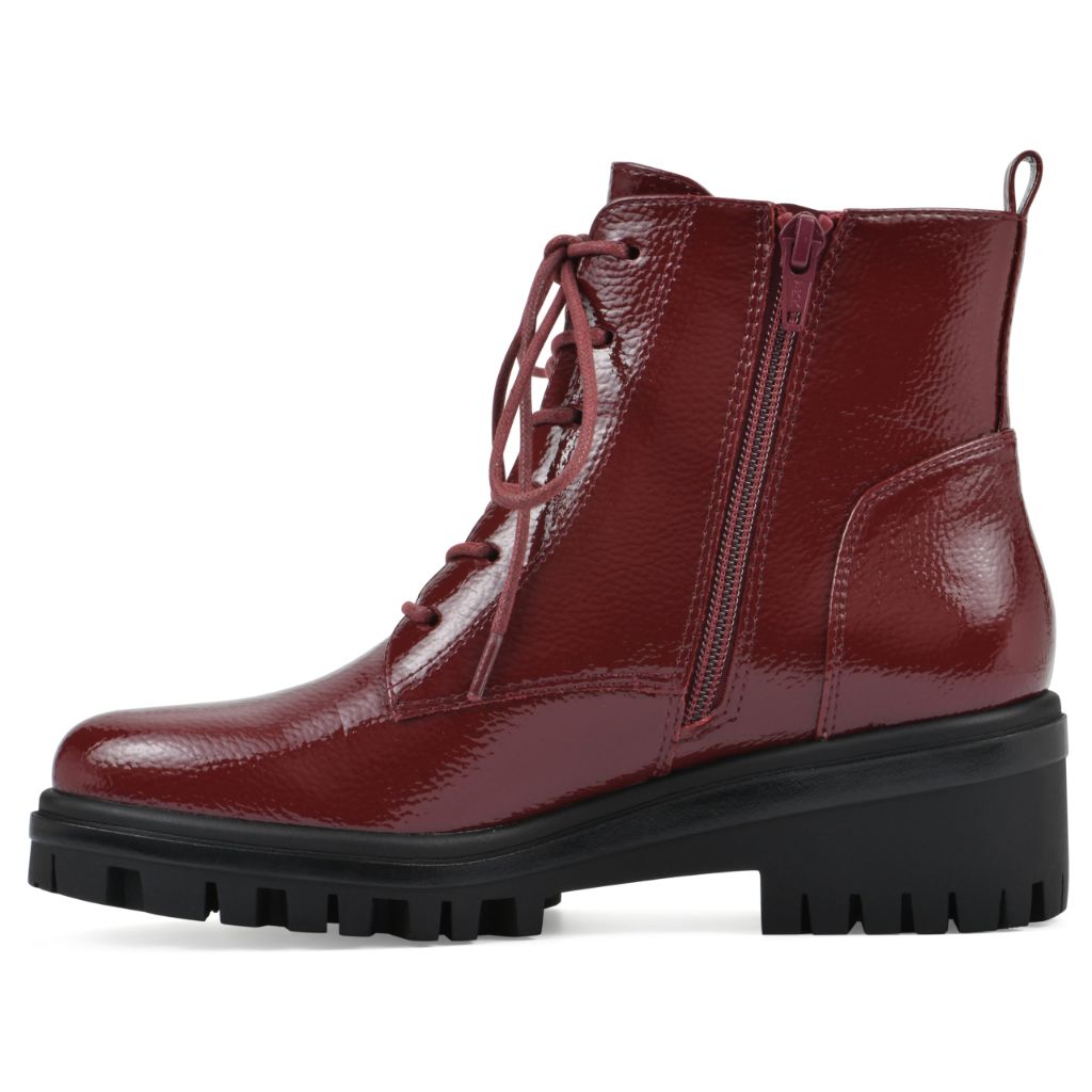 WHITE MOUNTAIN Women's Tappy Lug Sole Combat Boot, Cordovan/Patent, 7.5 M