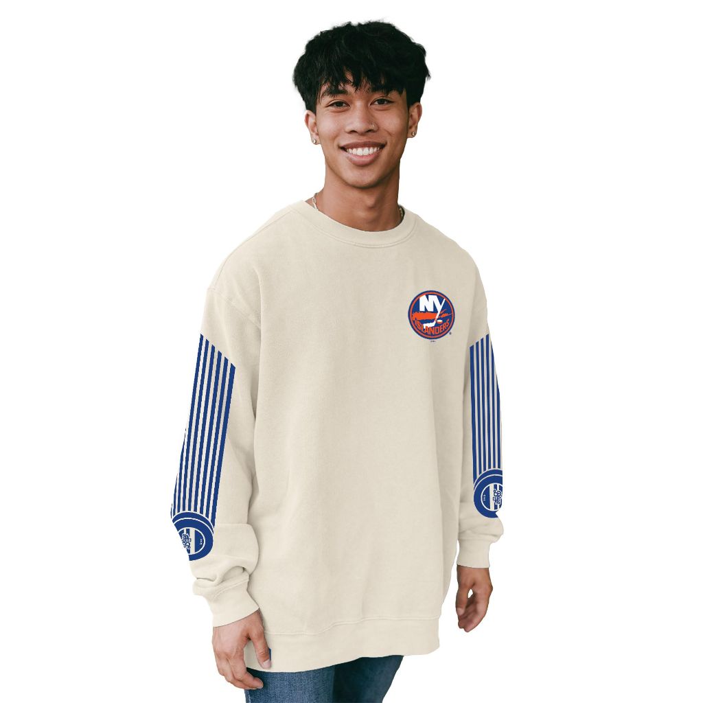 New York Islanders NHL Officially Licensed Crewneck Sweatshirt Ringspun Ivory Sleeveshot, Small