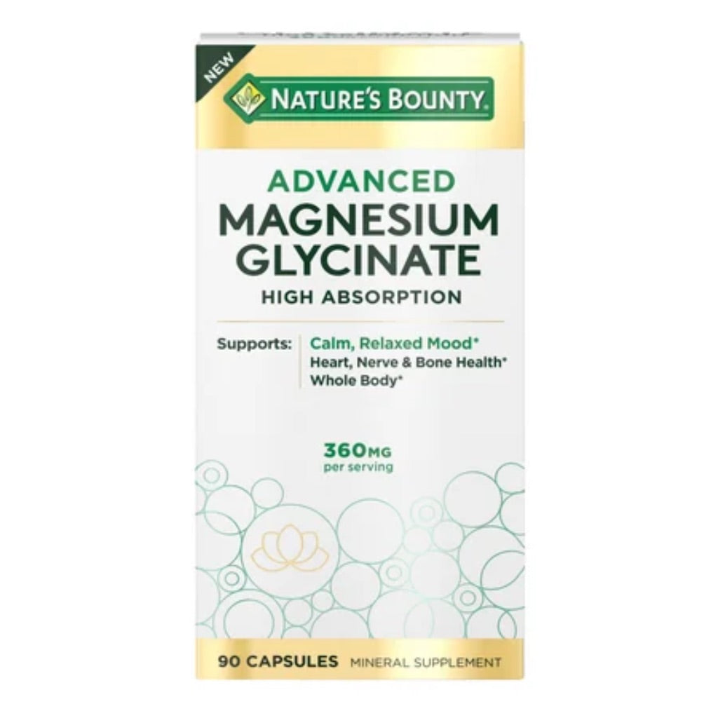 Nature’s Bounty Advanced Magnesium Glycinate Supplement  Heart  Nerves  Muscle & Bone Health Support  360mg  90 Ct