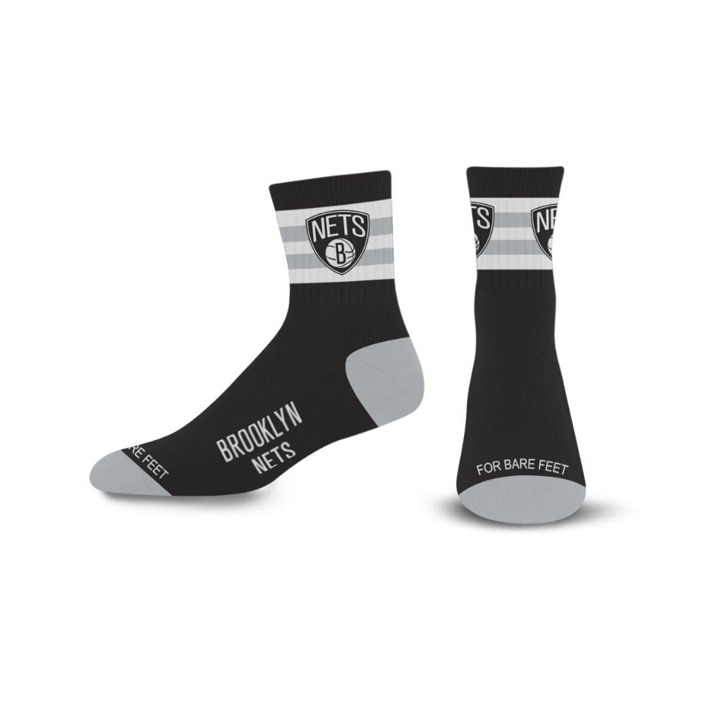 For Bare Feet NBA BROOKLYN NETS 5 Stripe Logo Quarter Sock Team Color Large