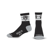 For Bare Feet NBA BROOKLYN NETS 5 Stripe Logo Quarter Sock Team Color Large