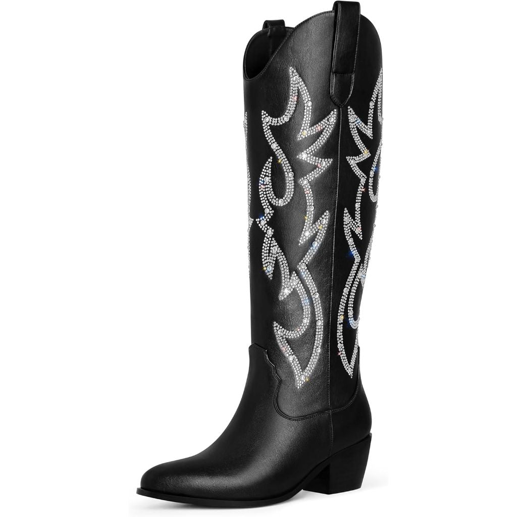 Ouepiano Women's Cowboy Knee High Tall Boots, 5