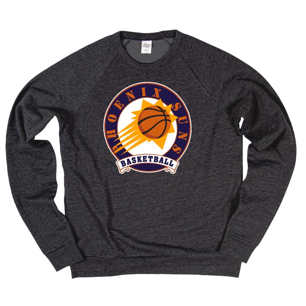 SZ M, Blue 84 - Phoenix Suns NBA Officially Licensed Tri-Blend Crewneck Sweatshirt | Black
