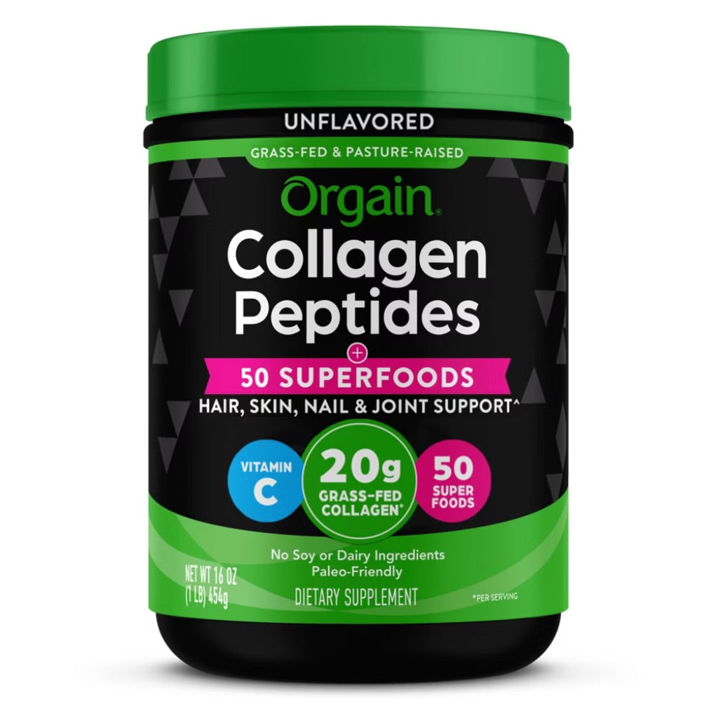 Orgain Grass-Fed Collagen Peptides + 50 Organic Superfoods Powder - Unflavored, 1lb