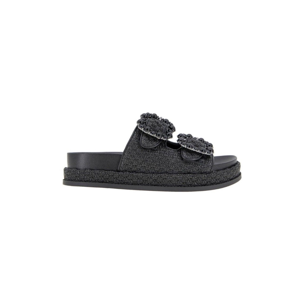 BCBGeneration Women's Bexxi Raffia Slide Sandal - Black, Size 11