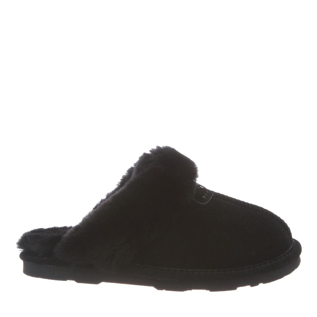 SZ 8, BEARPAW Women's Loki Slippers, Black | Soft Suede