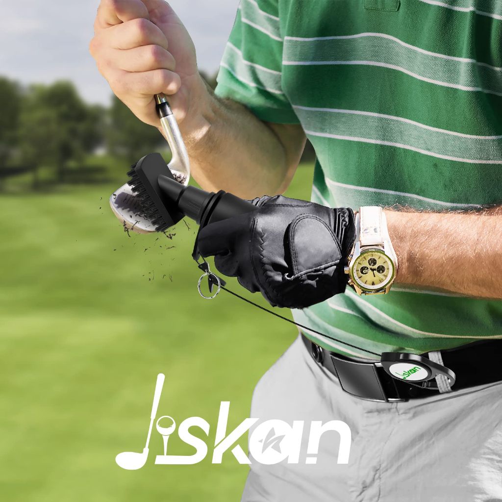 Jiskan Pro Golf Club Brush Cleaner with Retainer Clip and Squeeze Water Bottle 7.5 Inches Holds 4oz of Water