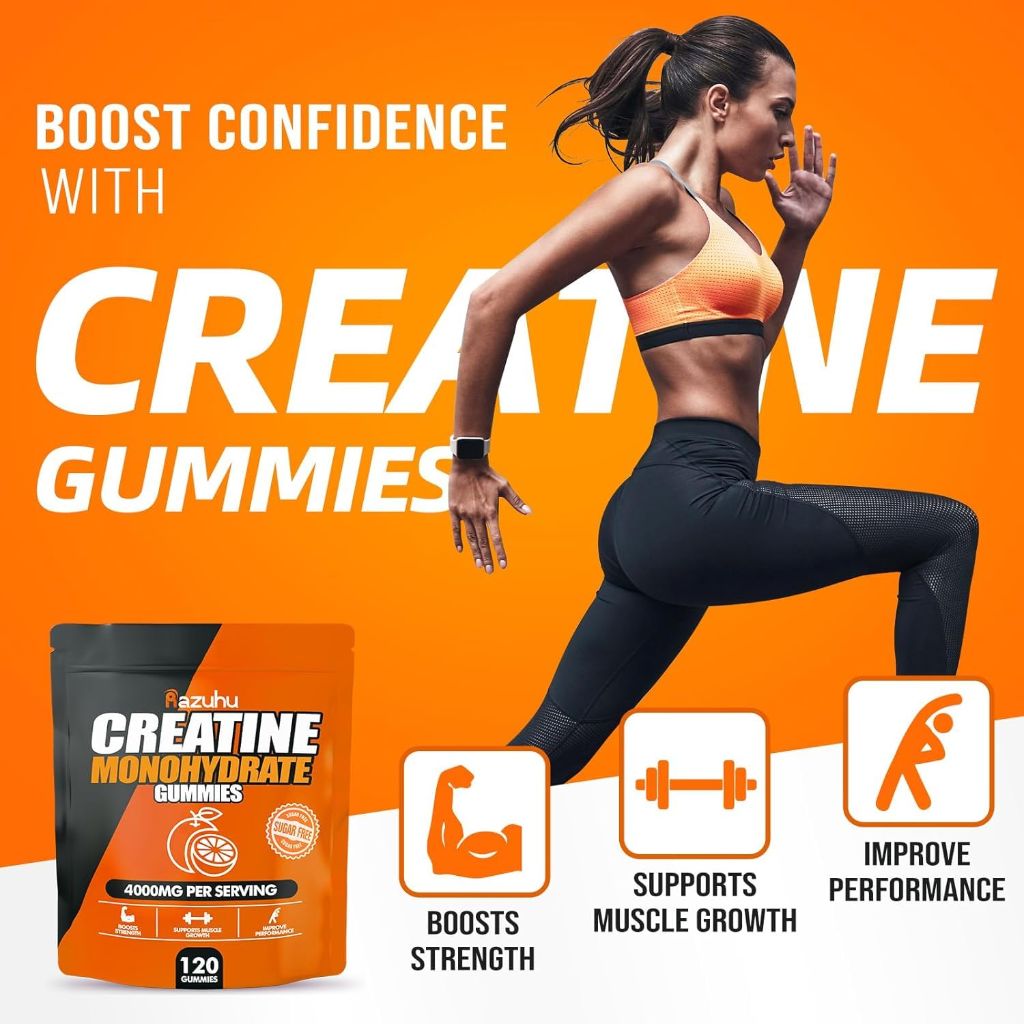 Creatine Monohydrate Gummies 4g per serving, Creatine Gummies - 120 Count (Orange)