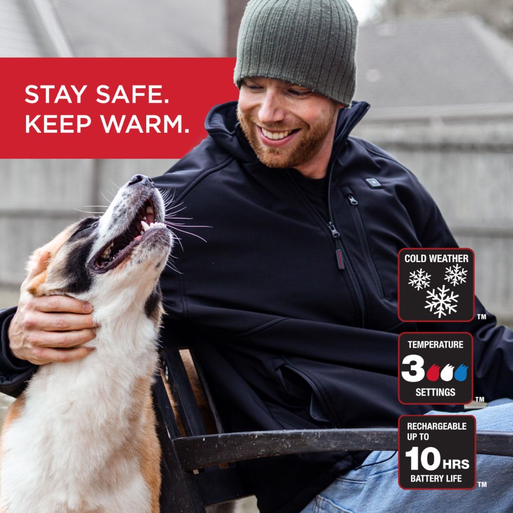 Radians RHG-J100 Men's Cold Weather Apparel - Soft Shell Heated Jacket Kit with Battery - Black - Size XL