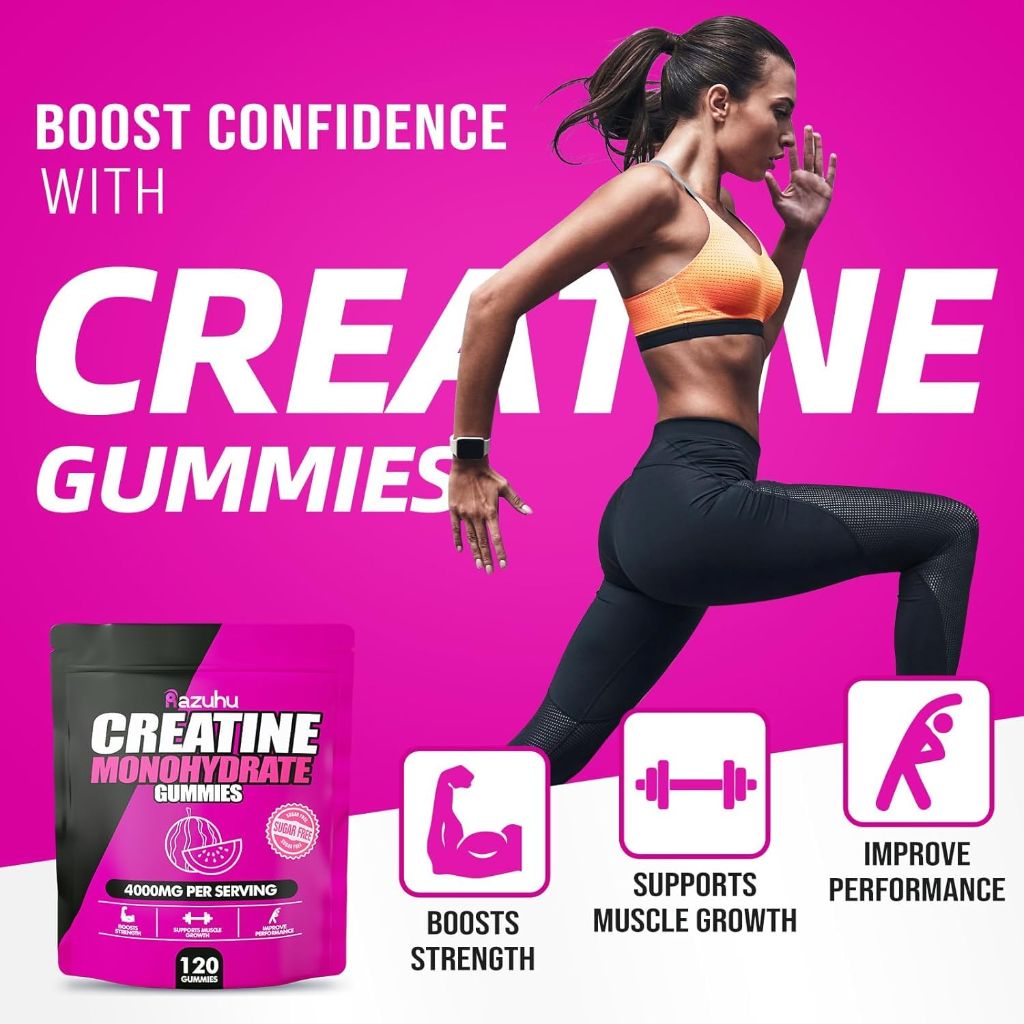 Razuhu Creatine Monohydrate Gummies, 120 Count, Watermelon Flavored