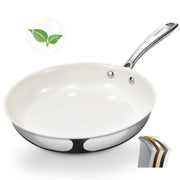 Sakamosh Nonstick Ceramic Frying Pan, Tri-Ply Stainless Steel with Stay-Cool Handle - White, 9.5"