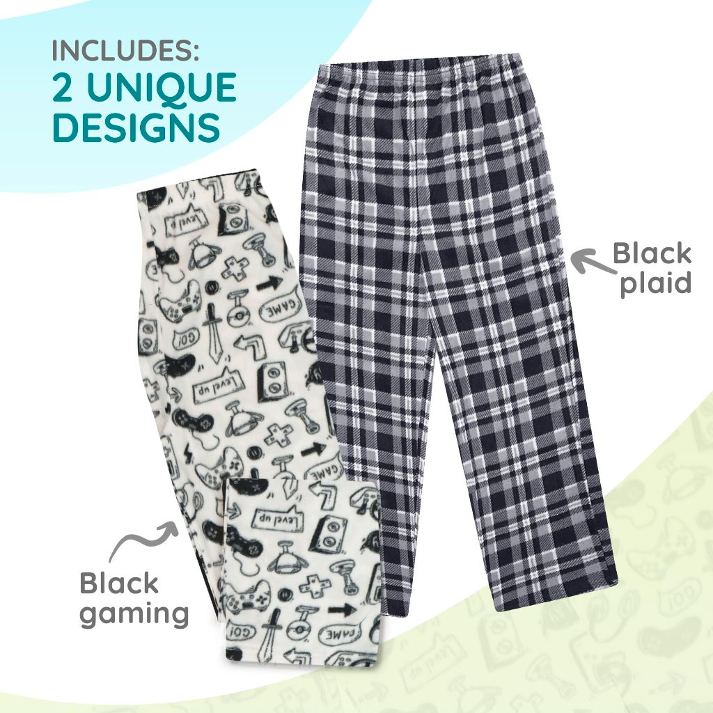 SZ L 10/12, Mad Dog Boys Pajama Pants for Kids - 2PK Set | Black  Buffalo Plaid/Camo
