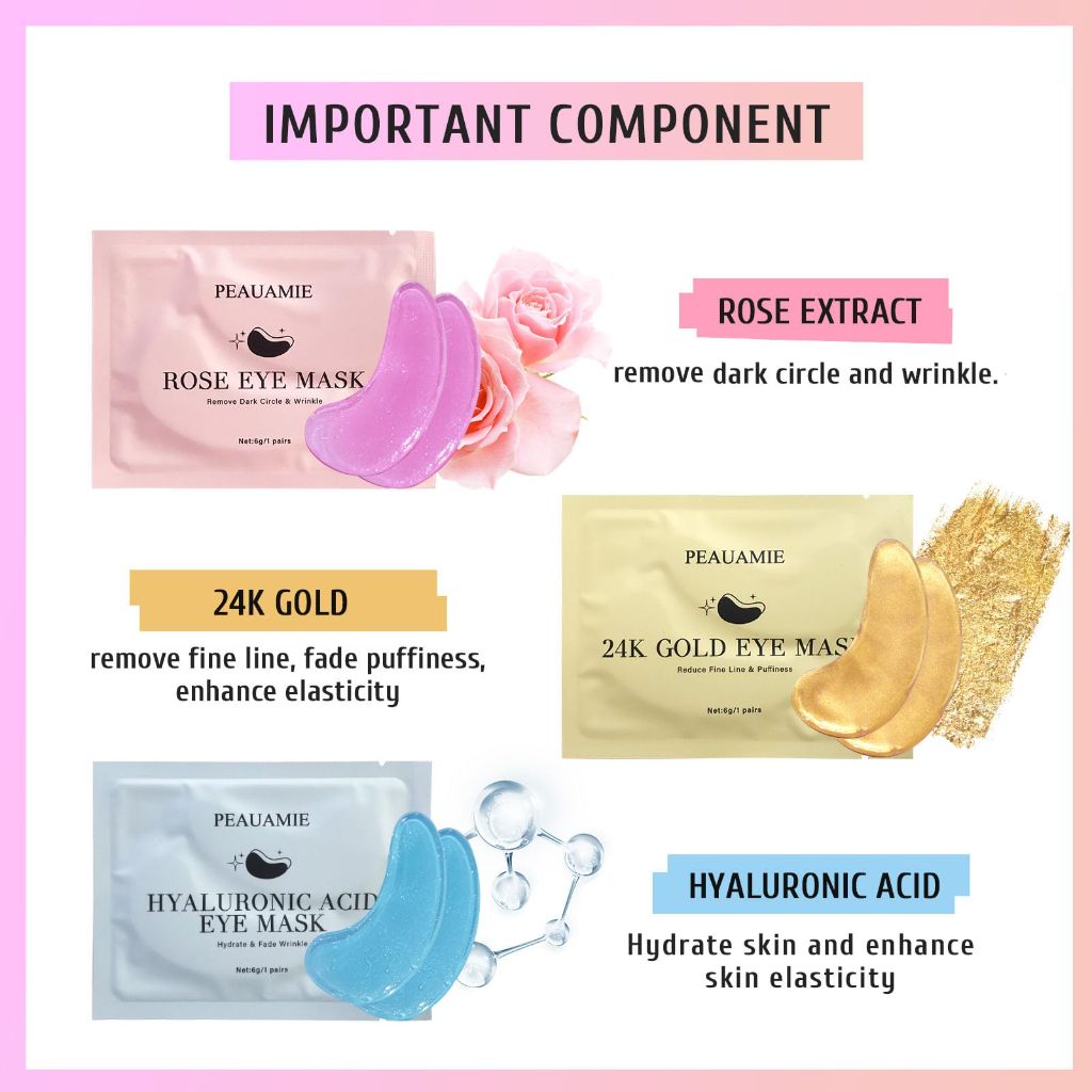 PEAUAMIE Under Eye Patches Gold and Hyaluronic Acid for puffy eyes, 30 Pairs