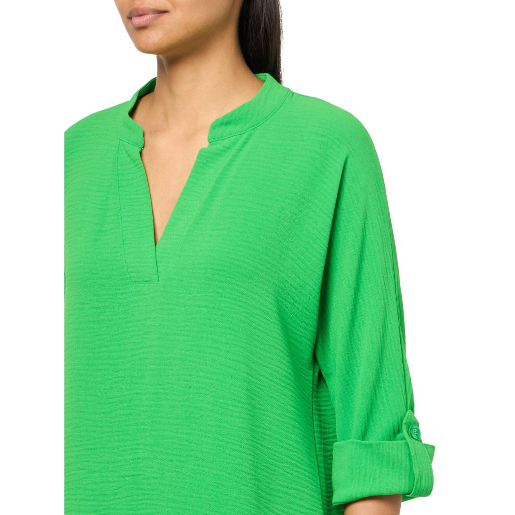 SZ XL, MULTIPLES Women's Roll Tab Cuffed Dolman Sleeves Y-Neck Band Collar Top | Classic Green