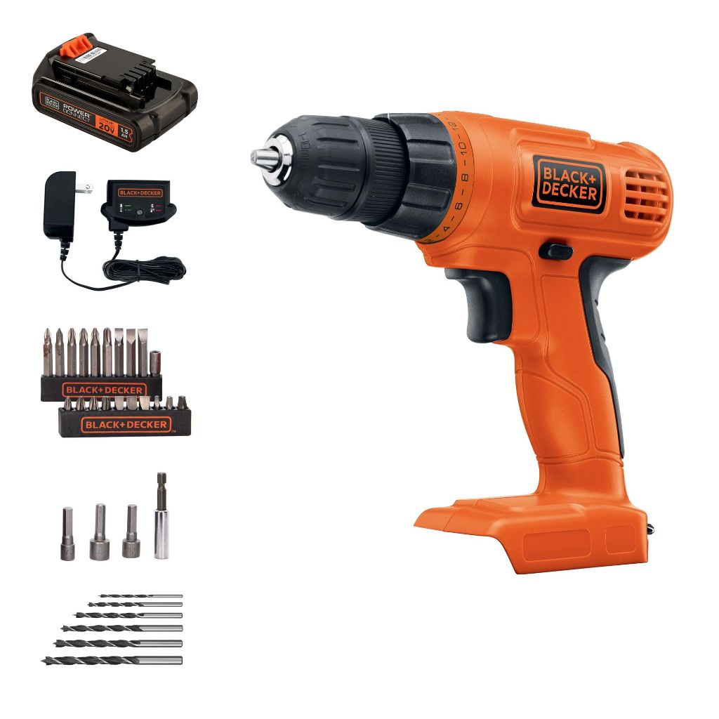 BLACK+DECKER 20V MAX POWERCONNECT Cordless Power Drill Driver with 30 Piece Bit Set, Battery and Charger Included (LD120VA)