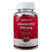 Amazon Basics Vitamin B12 500 mcg Gummies for Energy Production, Raspberry Flavor, 100 Count